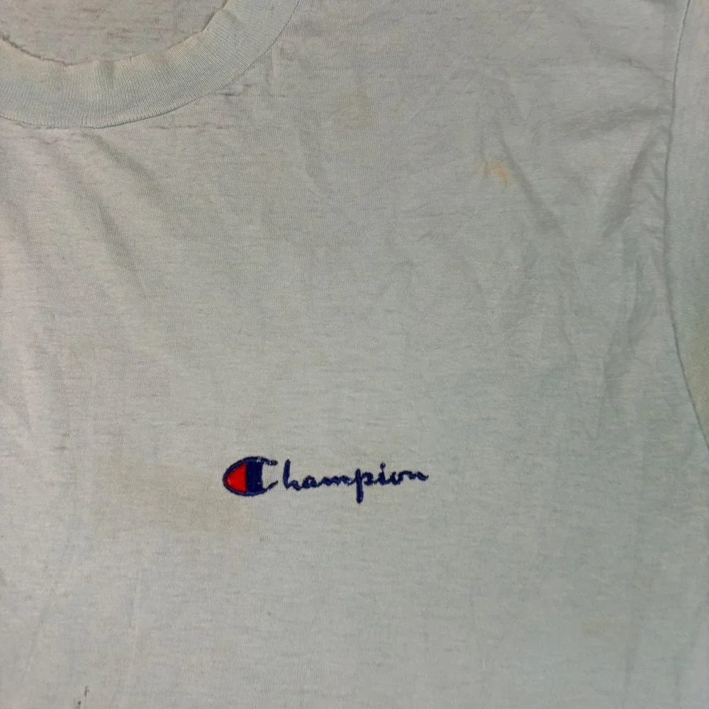 Champion T Shirt Mens XL Light Blue Script Logo Vintage 80s 90s Distressed - Picture 2 of 16